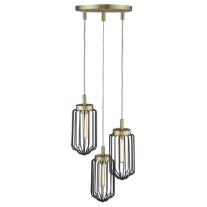 Homeroots Gold Caged Three Light Metal Dimmable Chandelier With Black Shades   398257