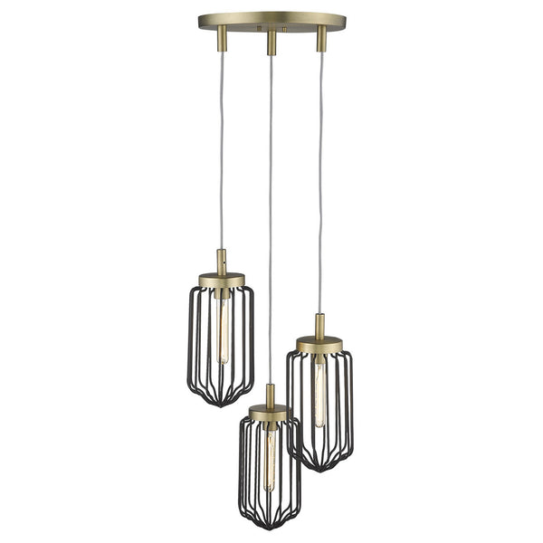 Homeroots Gold Caged Three Light Metal Dimmable Chandelier With Black Shades   398257