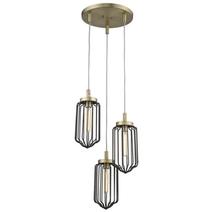 Homeroots Gold Caged Three Light Metal Dimmable Chandelier With Black Shades   398257