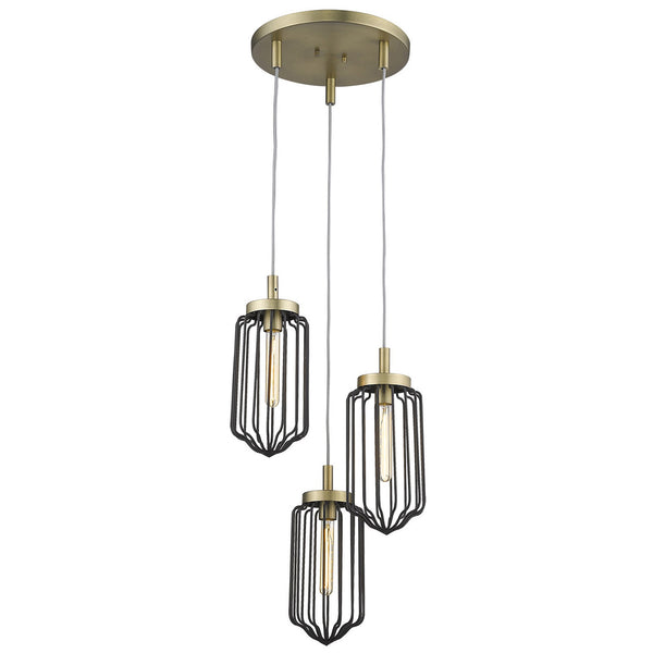 Homeroots Gold Caged Three Light Metal Dimmable Chandelier With Black Shades   398257