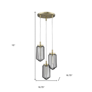 Homeroots Gold Caged Three Light Metal Dimmable Chandelier With Black Shades   398257