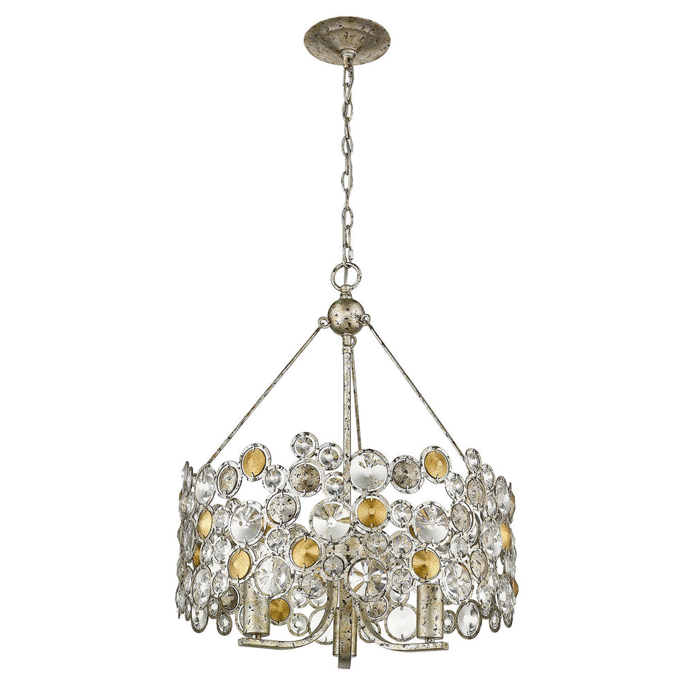 Homeroots Silver Three Light Metal And Crystals Dimmable Chandelier With Silver Shades   398261