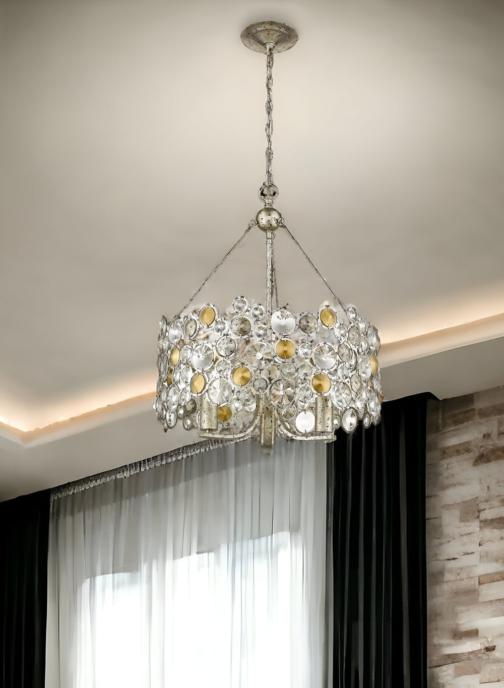 Homeroots Silver Three Light Metal And Crystals Dimmable Chandelier With Silver Shades   398261