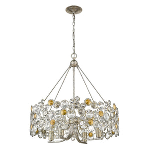 Homeroots Silver Shaded Four Light Metal And Crystals Dimmable Chandelier With Silver Shades   398262