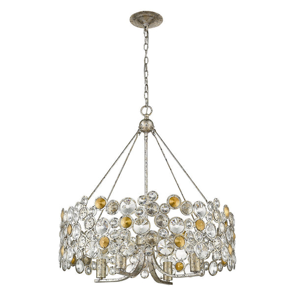 Homeroots Silver Shaded Four Light Metal And Crystals Dimmable Chandelier With Silver Shades   398262