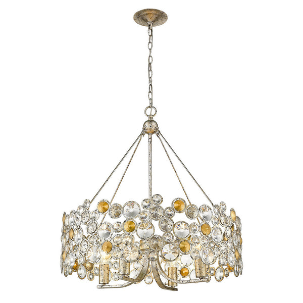 Homeroots Silver Shaded Four Light Metal And Crystals Dimmable Chandelier With Silver Shades   398262