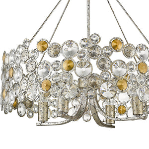 Homeroots Silver Shaded Four Light Metal And Crystals Dimmable Chandelier With Silver Shades   398262