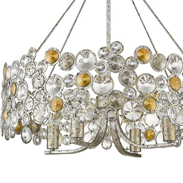 Homeroots Silver Shaded Four Light Metal And Crystals Dimmable Chandelier With Silver Shades   398262