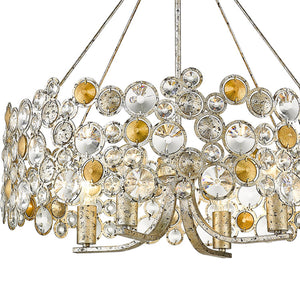 Homeroots Silver Shaded Four Light Metal And Crystals Dimmable Chandelier With Silver Shades   398262