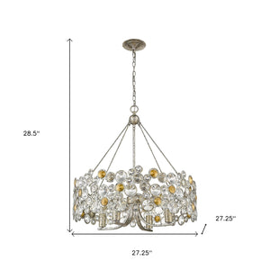 Homeroots Silver Shaded Four Light Metal And Crystals Dimmable Chandelier With Silver Shades   398262