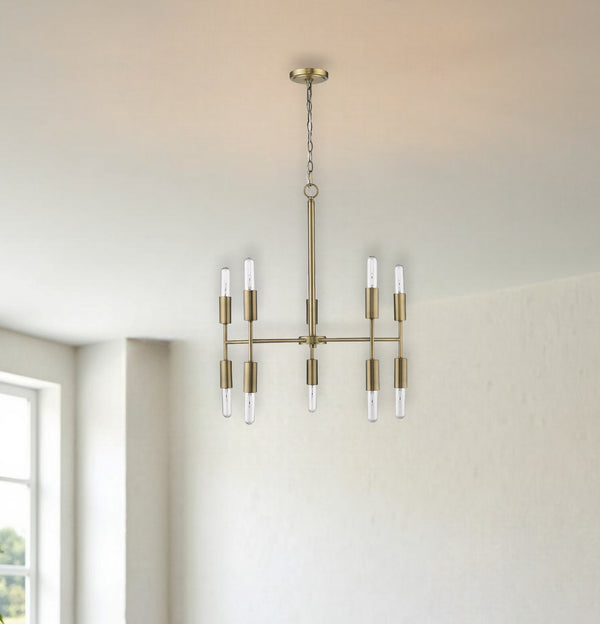 Homeroots Brass Candle Style Ten Light Metal Dimmable Chandelier   398263