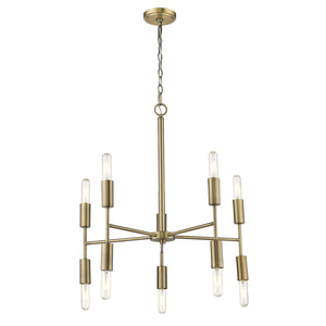 Homeroots Brass Candle Style Ten Light Metal Dimmable Chandelier   398263