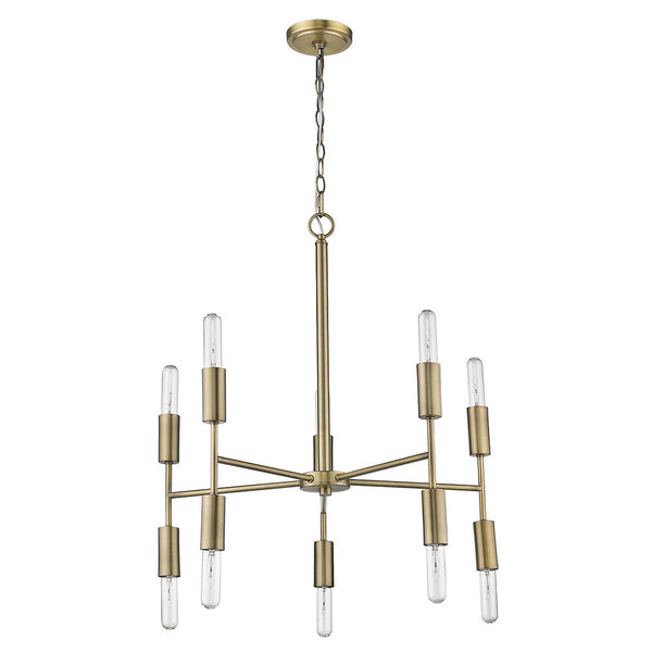 Homeroots Brass Candle Style Ten Light Metal Dimmable Chandelier   398263