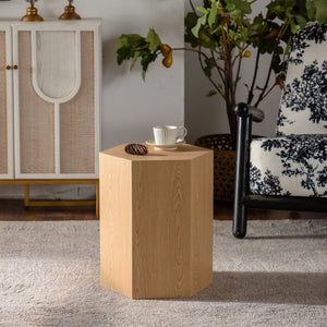 English Elm Hexagon Mdf End Table with Wood Grain Finish Fully Assembled for Small Living Spaces W3158P395507