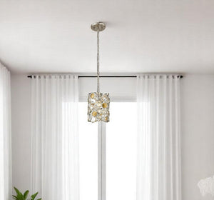 HomeRoots Vitozzi 1-Light Pendant in Antique Silver Leaf with K9 Crystal Accents for Elegant Illumination 398270