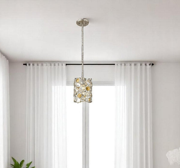 HomeRoots Vitozzi 1-Light Pendant in Antique Silver Leaf with K9 Crystal Accents for Elegant Illumination 398270