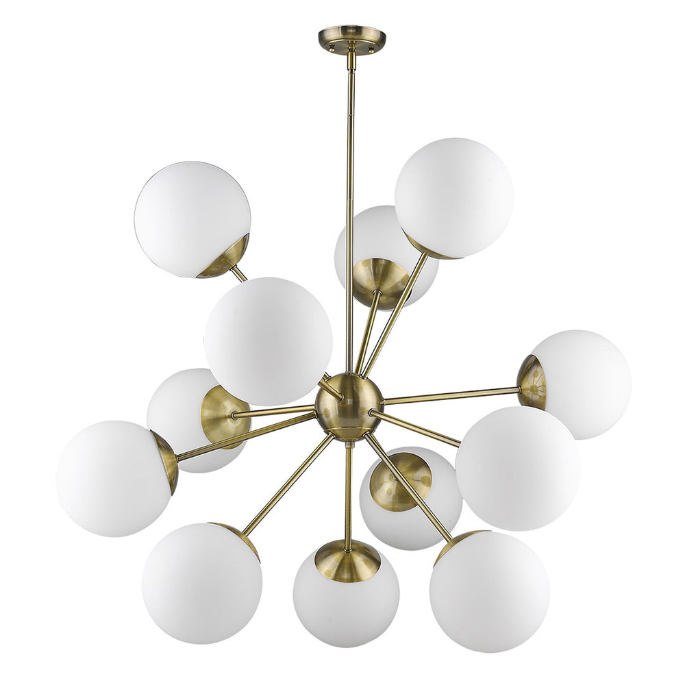 Homeroots Brass Sputnik Twelve Light Frosted Metal Dimmable Chandelier With White Shades   398271