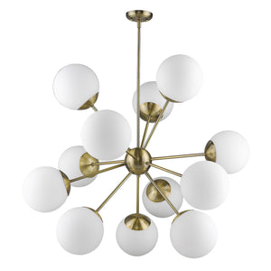 Homeroots Brass Sputnik Twelve Light Frosted Metal Dimmable Chandelier With White Shades   398271