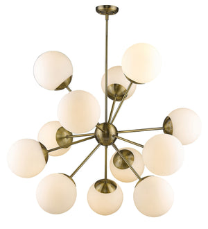 Homeroots Brass Sputnik Twelve Light Frosted Metal Dimmable Chandelier With White Shades   398271