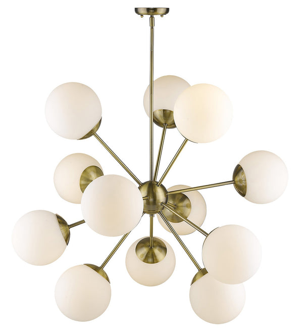 Homeroots Brass Sputnik Twelve Light Frosted Metal Dimmable Chandelier With White Shades   398271