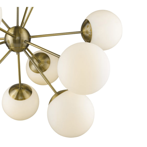 Homeroots Brass Sputnik Twelve Light Frosted Metal Dimmable Chandelier With White Shades   398271