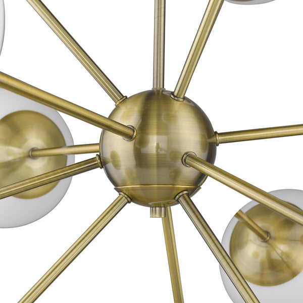 Homeroots Brass Sputnik Twelve Light Frosted Metal Dimmable Chandelier With White Shades   398271