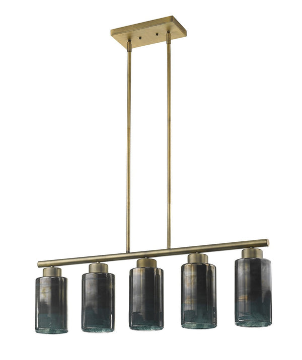 HomeRoots Monet 5-Light Brass Pendant Chandelier with Color-Changing Glass Shades for Modern Elegance & Warmth 398280