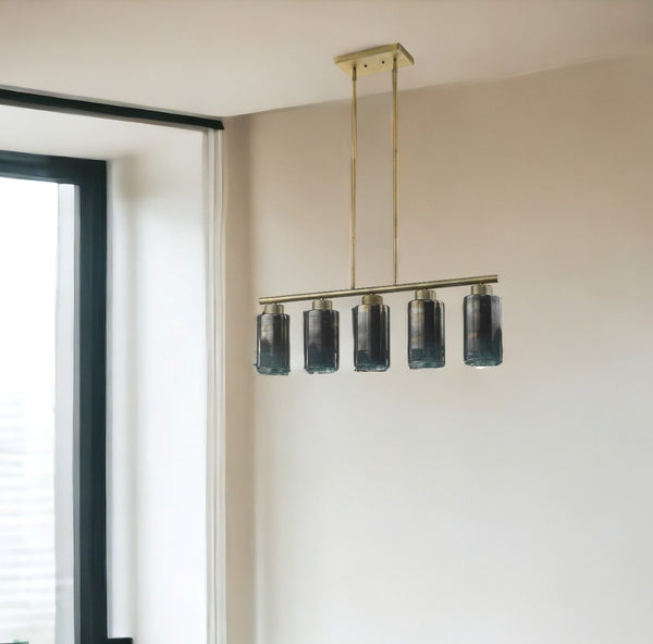 HomeRoots Monet 5-Light Brass Pendant Chandelier with Color-Changing Glass Shades for Modern Elegance & Warmth 398280