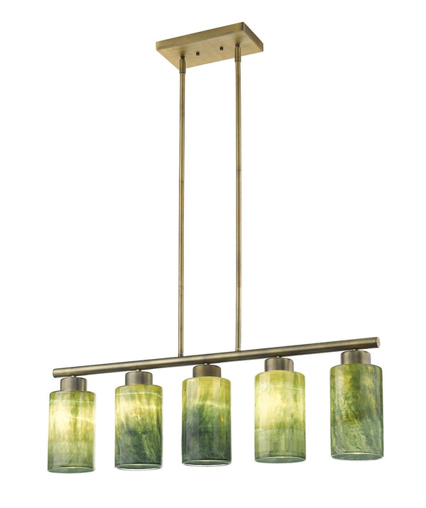 HomeRoots Monet 5-Light Brass Pendant Chandelier with Color-Changing Glass Shades for Modern Elegance & Warmth 398280