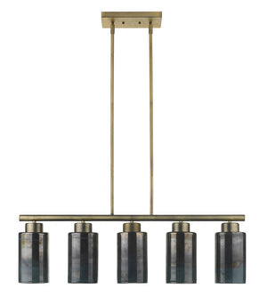 HomeRoots Monet 5-Light Brass Pendant Chandelier with Color-Changing Glass Shades for Modern Elegance & Warmth 398280