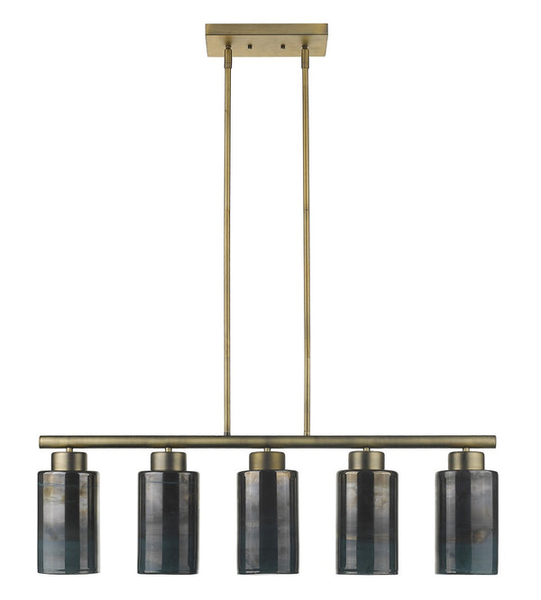 HomeRoots Monet 5-Light Brass Pendant Chandelier with Color-Changing Glass Shades for Modern Elegance & Warmth 398280