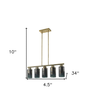HomeRoots Monet 5-Light Brass Pendant Chandelier with Color-Changing Glass Shades for Modern Elegance & Warmth 398280