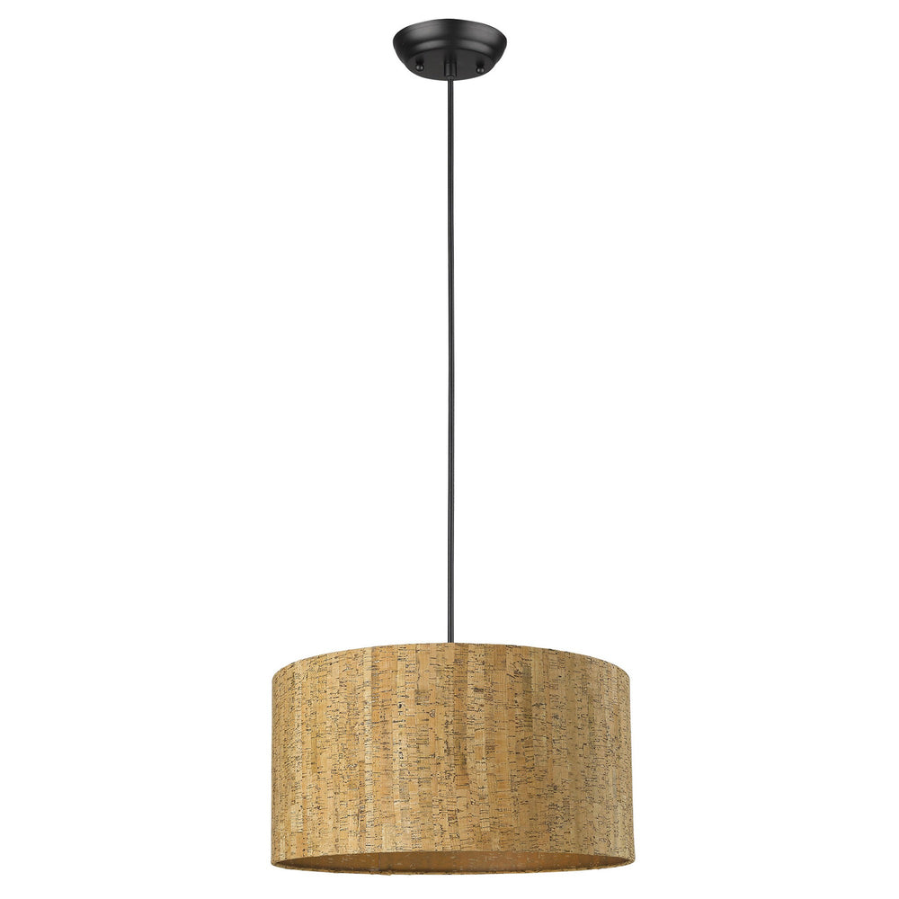 Homeroots Matte Black Cork Shade Modern One Light Hanging Pendent Lamp   398291