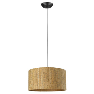 Homeroots Matte Black Cork Shade Modern One Light Hanging Pendent Lamp   398291