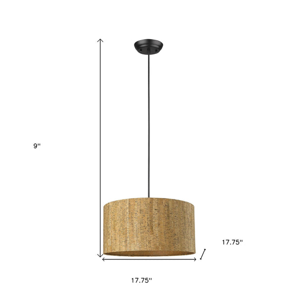 Homeroots Matte Black Cork Shade Modern One Light Hanging Pendent Lamp   398291
