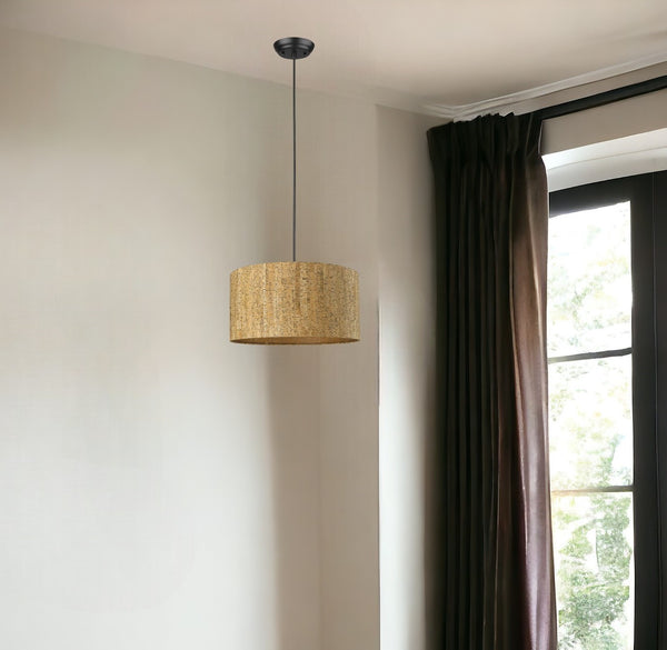 Homeroots Matte Black Cork Shade Modern One Light Hanging Pendent Lamp   398291
