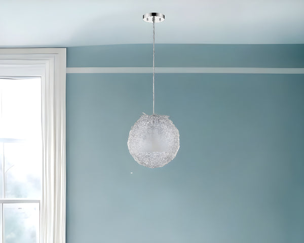 Homeroots Contemporary Silver Globe Pendant Hanging Light   398298