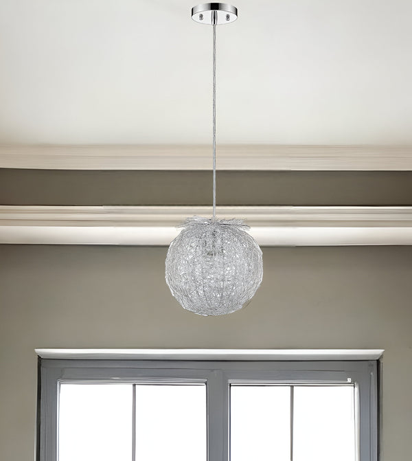 Homeroots Distratto 1-light Polished Chrome Pendant Enmeshed Aluminum Wire Shade (12")   398299