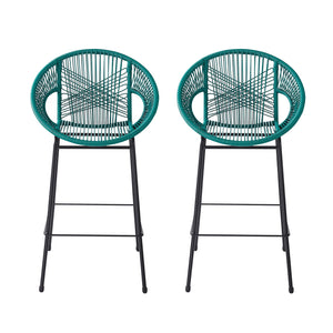 English Elm Christopher Knight Home® - Ferrara Outdoor Faux Wicker Barstool Set of 2 — Ergonomic PE Rattan Seating with Iron Frame, Durable Teal N775P266222T