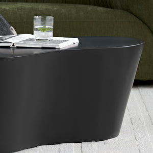 English Elm 50 Inch Sculptural Fiberglass Coffee Table Gloss Black Organic Shape for Living Room W876P400326