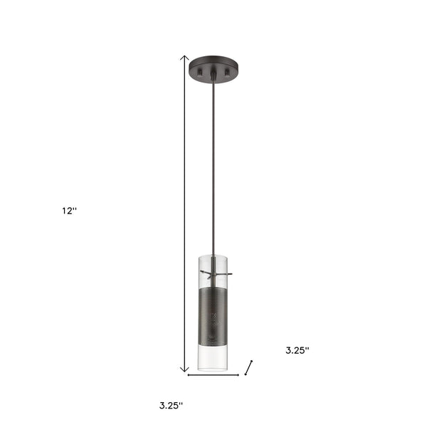 Homeroots Glass And Bronze Mesh Shade Hanging Light   398300