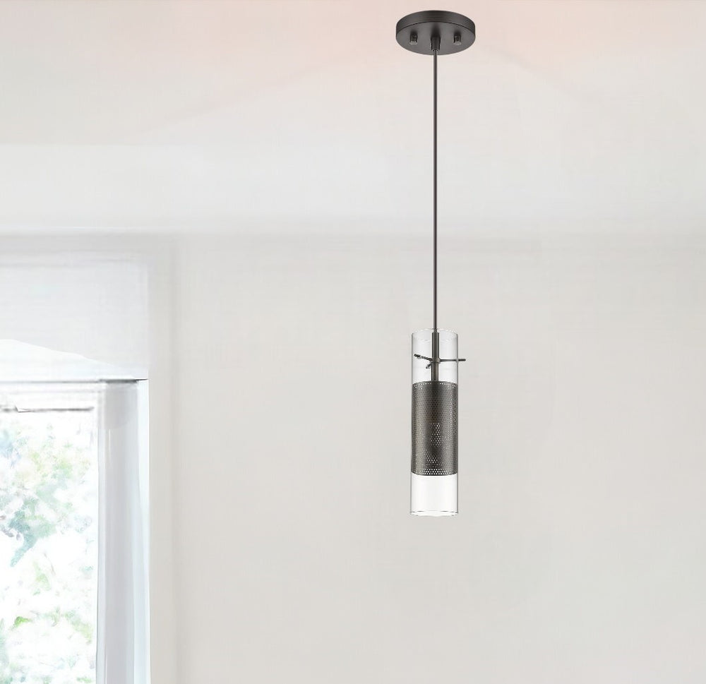 Homeroots Glass And Bronze Mesh Shade Hanging Light   398300