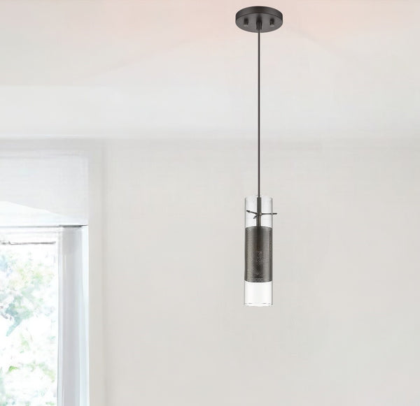 Homeroots Glass And Bronze Mesh Shade Hanging Light   398300