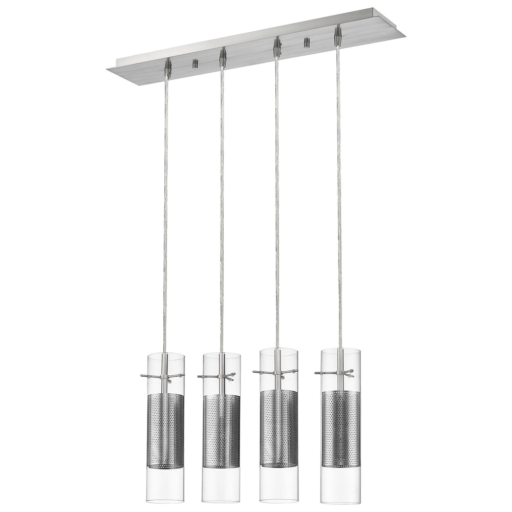 Homeroots Scope 4-light Brushed Nickel Pendant Double Glass And Mesh Shades   398301