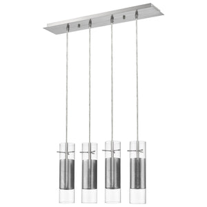 Homeroots Scope 4-light Brushed Nickel Pendant Double Glass And Mesh Shades   398301
