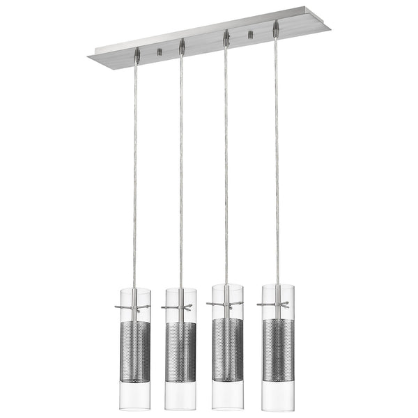 Homeroots Scope 4-light Brushed Nickel Pendant Double Glass And Mesh Shades   398301