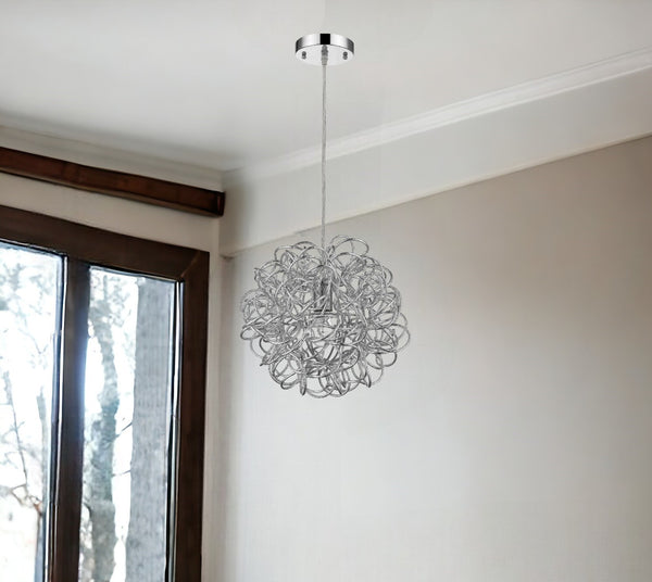 Homeroots Mingle 1-light Polished Chrome Pendant With Faceted Chrome Aluminum Wire Shade   398305