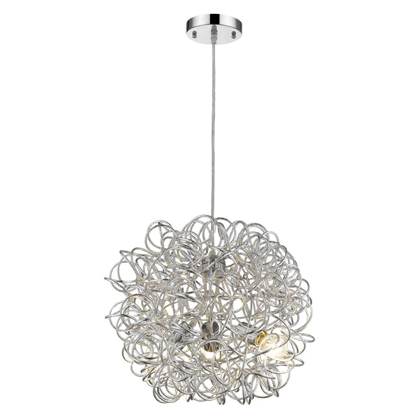 Homeroots Mingle 3-light Polished Chrome Pendant With Faceted Chrome Aluminum Wire Shade   398306