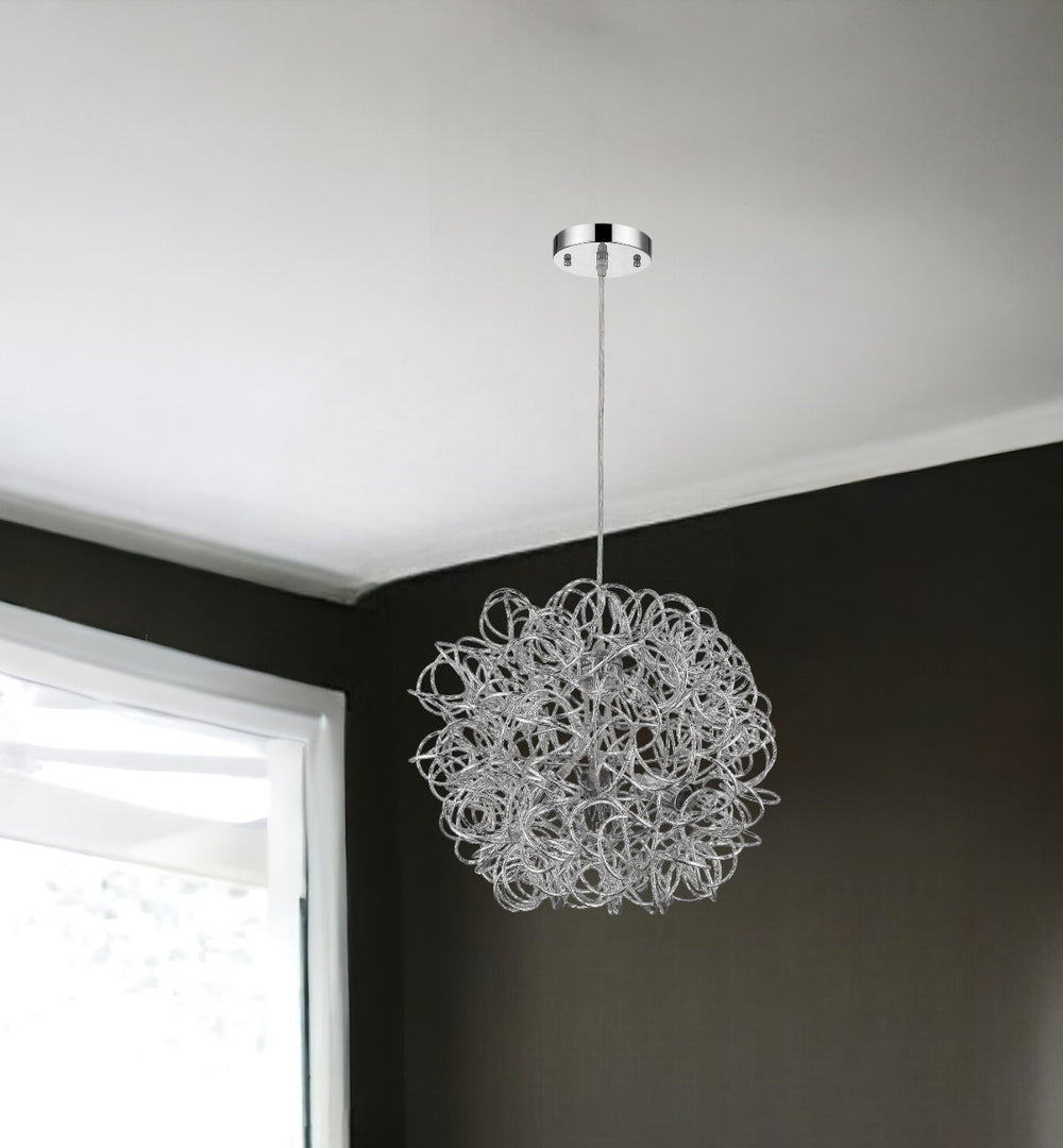 Homeroots Mingle 3-light Polished Chrome Pendant With Faceted Chrome Aluminum Wire Shade   398306