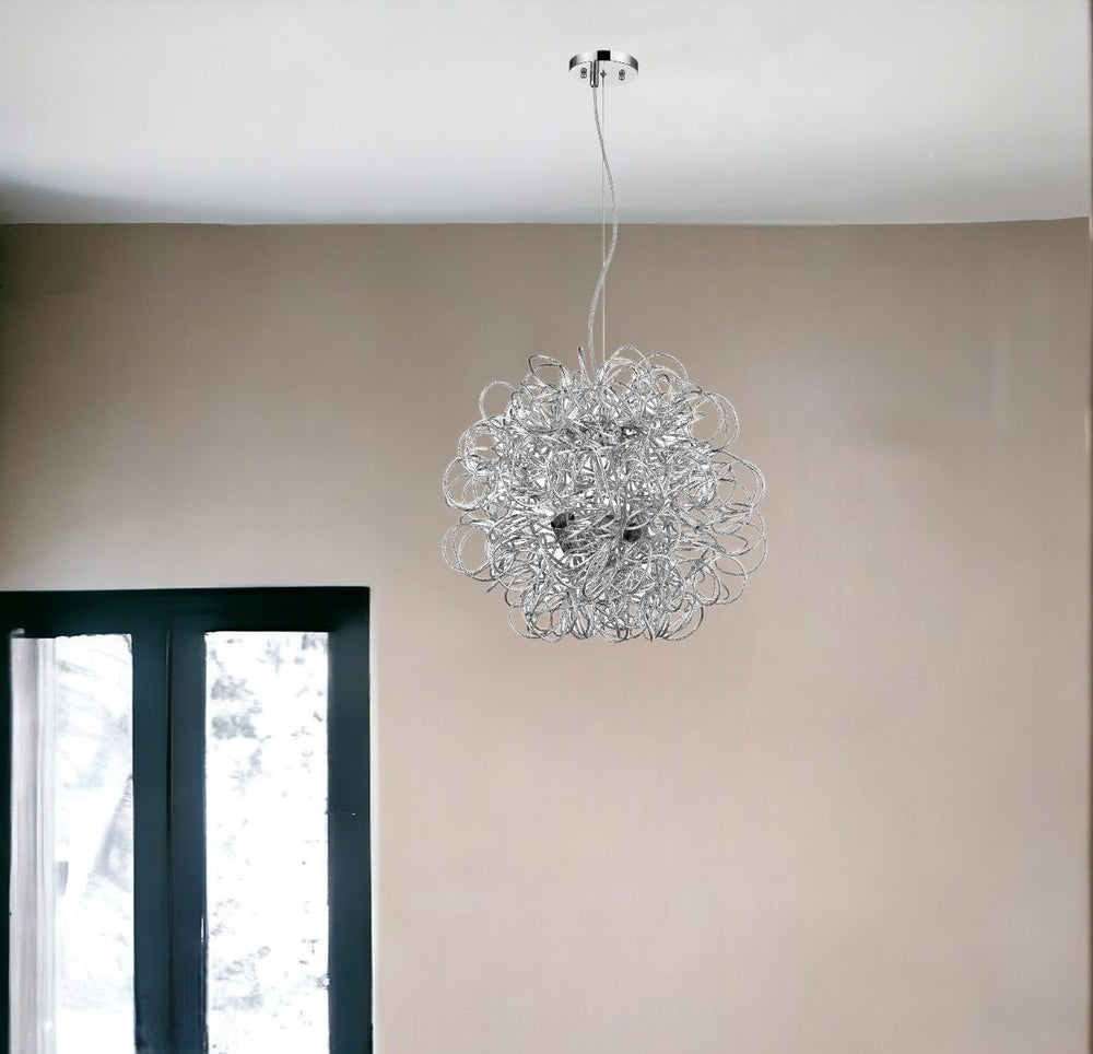 Homeroots Mingle 4-light Polished Chrome Pendant With Faceted Chrome Aluminum Wire Shade   398307